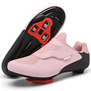 Unisex Cycling Shoes Compatible with Peloton Shoes Indoor Road Bike Riding Shoes for Men and Women Pre-Installed with Delta Cleats Clip Outdoor Pedal Pink