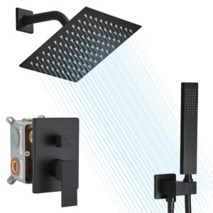 annazom shower faucet set rain shower system matte black with high pressure 8-inch shower head handheld square shower head bathroom luxury rain shower faucet shower complete combo kit wall mounted