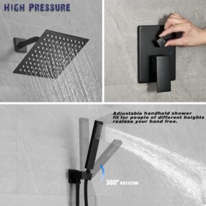 annazom Shower Faucet Set Rain Shower System Matte Black with High Pressure 8-Inch Shower Head Handheld Square Shower Head Bathroom Luxury Rain Shower Faucet Shower Complete Combo Kit Wall Mounted