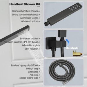 annazom Shower Faucet Set Rain Shower System Matte Black with High Pressure 8-Inch Shower Head Handheld Square Shower Head Bathroom Luxury Rain Shower Faucet Shower Complete Combo Kit Wall Mounted