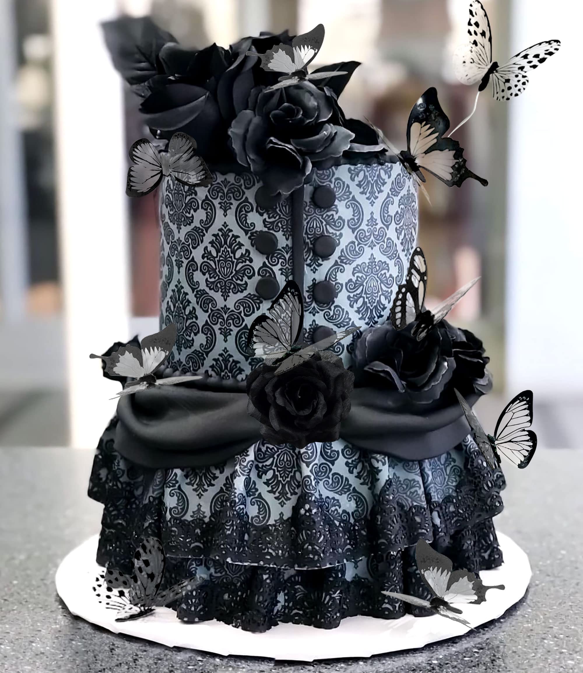 JeVenis Black Gothic Cake Decoration Rose Cake Topper Rip Cake Decoration Death Cake Decoration Gothic Birthday Decoration Gothic Party Supplies
