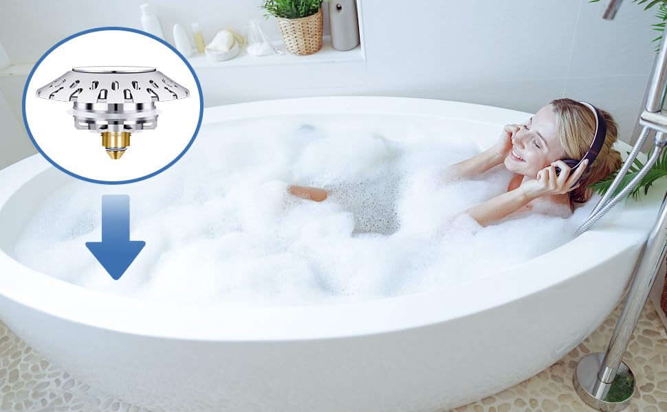Universal Bathtub Stopper Tub Drain with Hair Catcher,2 in 1 Pop Up Bath Tub Drain Plug and Cover | Anti-Clog Bathtub Drain Cover | Drain Filter Jugs for US Standard 1.40"-1.80" Drain Hole