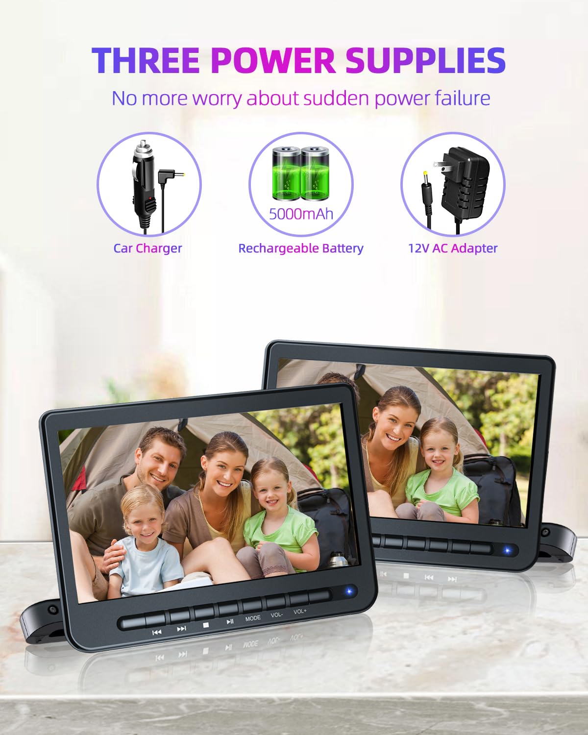10.5" Portable DVD Player for Car with HDMI Input 1080P, DESOBRY Car DVD Player Dual Screen with Full HD Transmission,5-Hour Rechargeable Battery, Supports USB Input,Last Memory (1 Player + 1 Monitor)