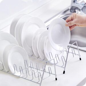 8 slot plate rack (2 pieces) for cabinet cup holders and drawers, plate organizer dry rack, stainless steel, plate rack for baking cookie sheets, dinner plates, pot lids and cutting board organizers