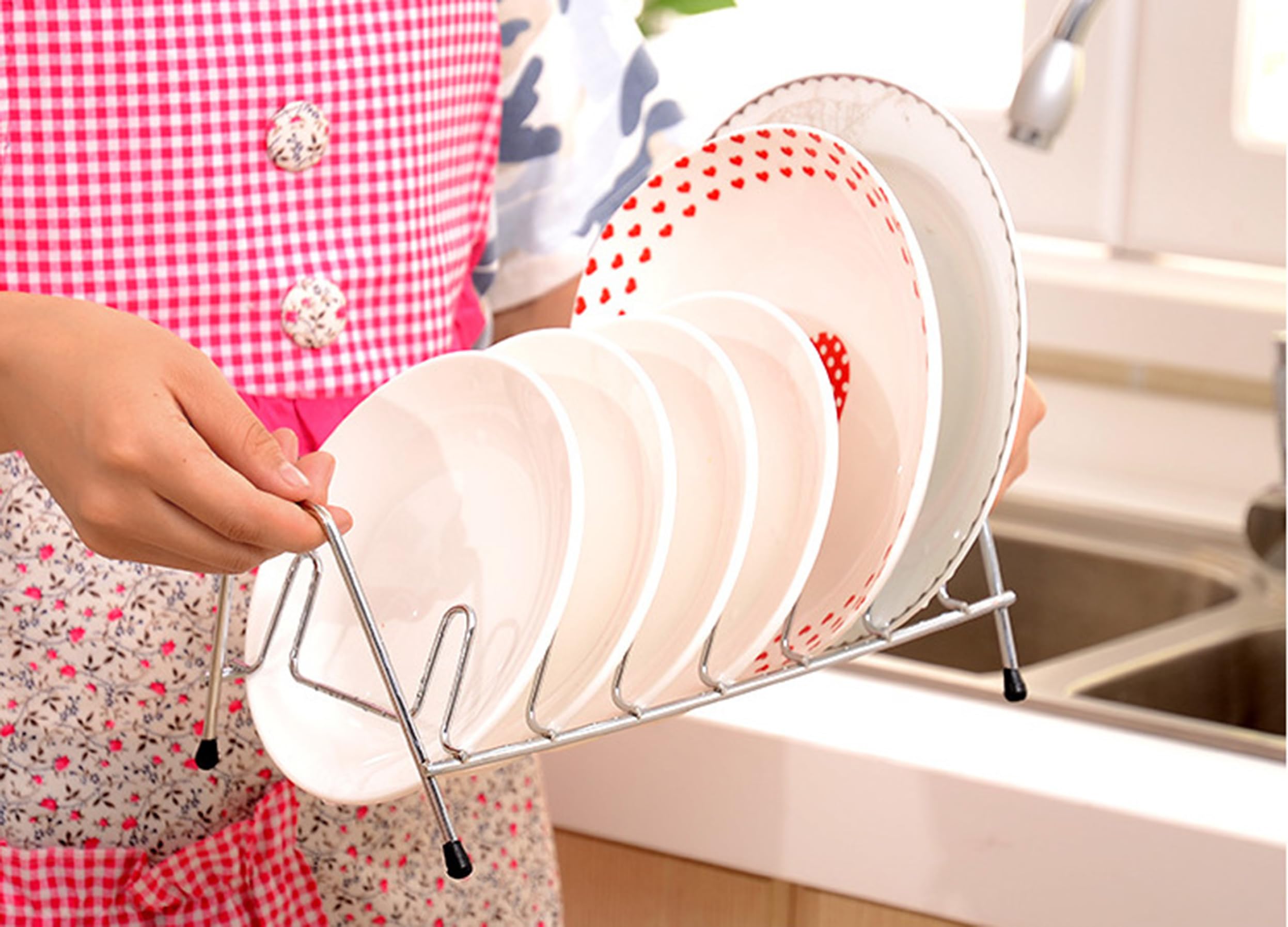 8 slot plate rack (2 pieces) for cabinet cup holders and drawers, plate organizer dry rack, stainless steel, plate rack for baking cookie sheets, dinner plates, pot lids and cutting board organizers