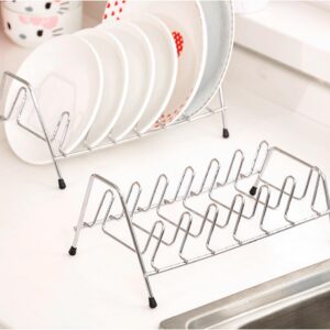 8 slot plate rack (2 pieces) for cabinet cup holders and drawers, plate organizer dry rack, stainless steel, plate rack for baking cookie sheets, dinner plates, pot lids and cutting board organizers