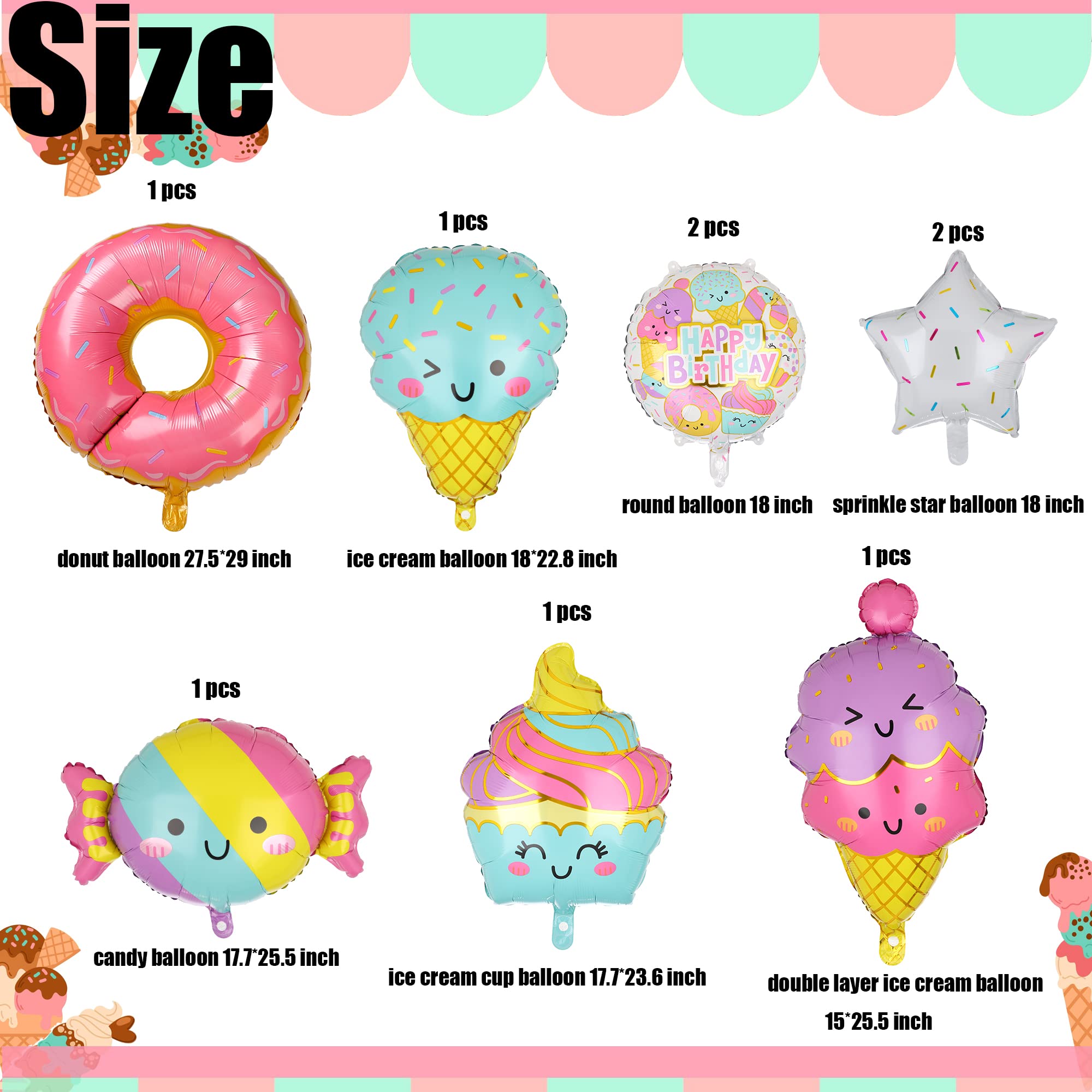 Ice Cream Balloons Donut Candy Ice Cream Themed Baby Shower Kids Sweet Summer Ice Cream Birthday Party Decor 9 Pcs