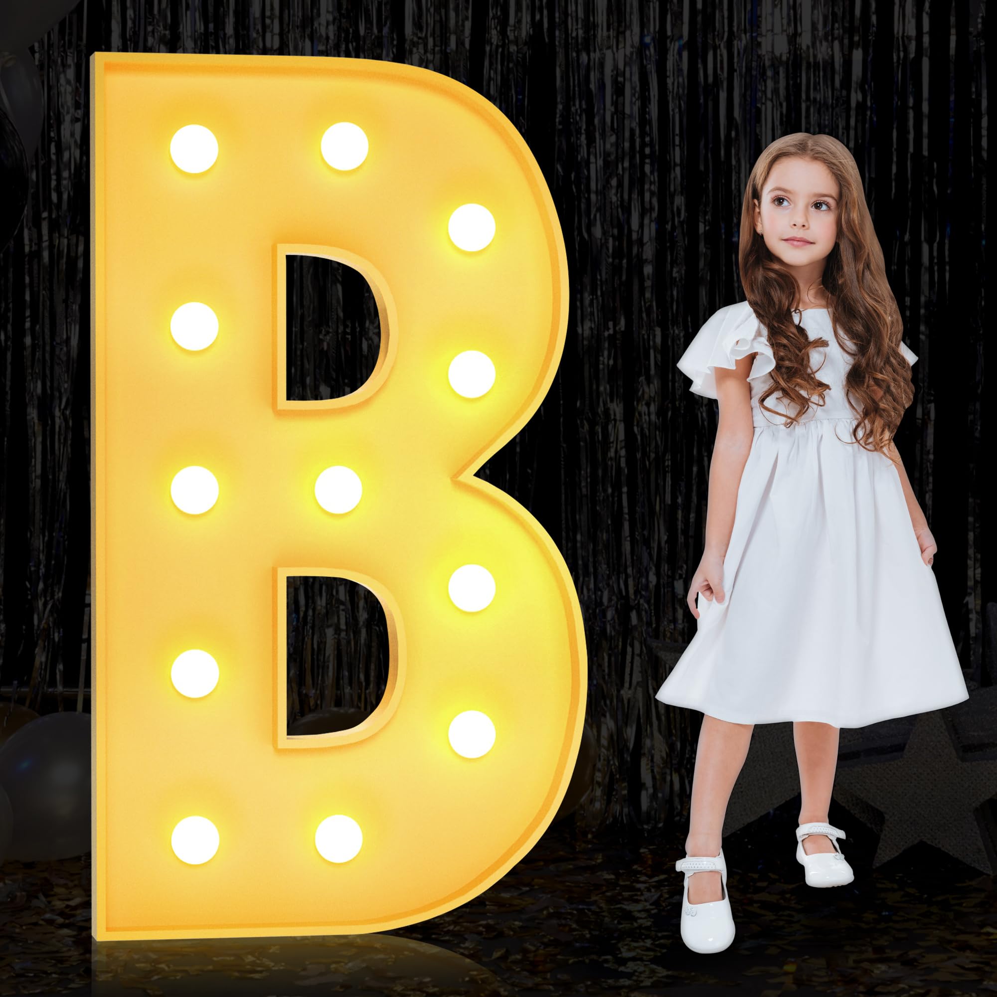 YOSWPP 4FT Large Marquee Light Up Letters Numbers Giant Mosaic Balloon Frame,Wedding Anniversary Baby Shower Gender Reveal Decorations (B, 4FT)