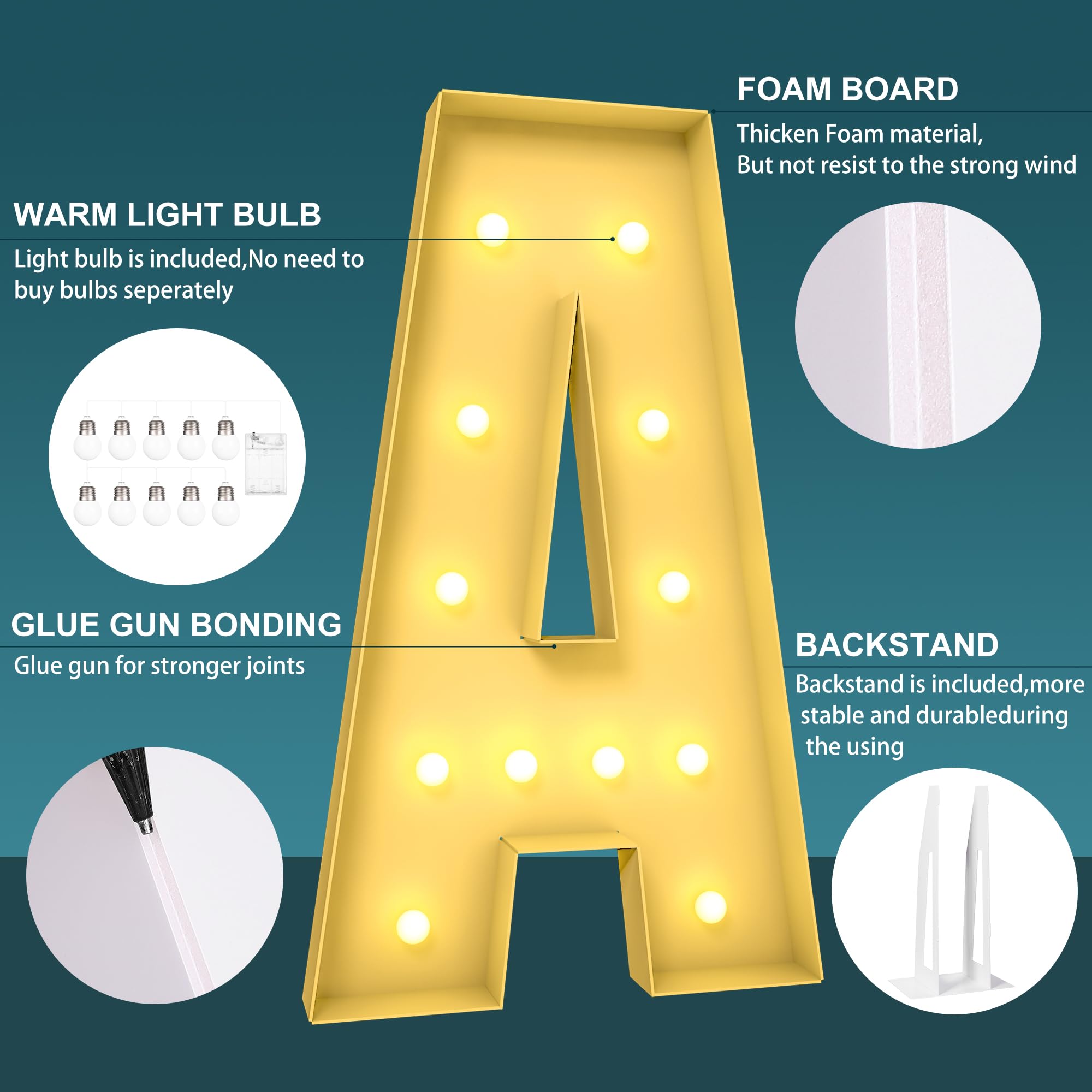 YOSWPP 4FT Large Marquee Light Up Letters Numbers Giant Mosaic Balloon Frame,Wedding Anniversary Baby Shower Gender Reveal Decorations (B, 4FT)