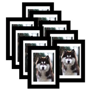 wiscet 5x7 picture frame set of 9, display pictures 4x6 with mat or 5 x 7 without mat, photo frame for wall mounting or tabletop display, black.
