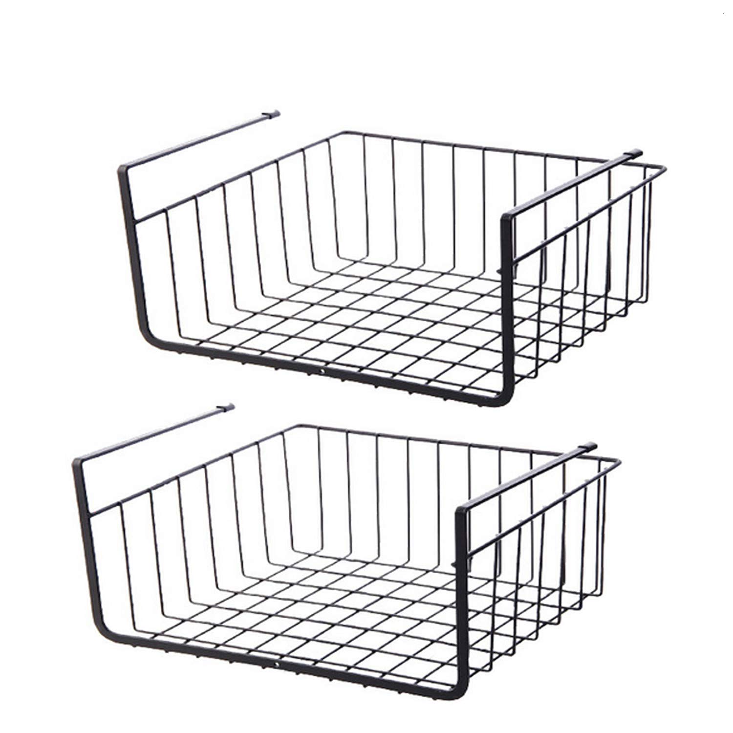 Jibri 2Pcs Under Shelf Storage Basket Black Under Cabinet Shelf Wire Basket Organizer, Under Shelf Storage for Kitchen Pantry Shelf Organizer Desk Bookshelf Cupboard