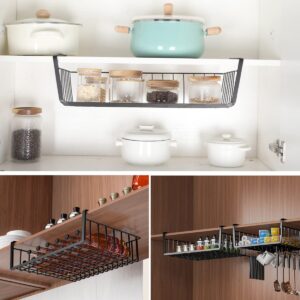 Jibri 2Pcs Under Shelf Storage Basket Black Under Cabinet Shelf Wire Basket Organizer, Under Shelf Storage for Kitchen Pantry Shelf Organizer Desk Bookshelf Cupboard