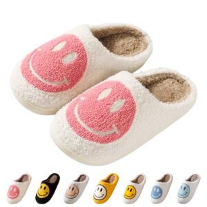 beishani smiley face slippers for women retro soft plush warm slip-on slippers, happy face slippers cozy indoor outdoor slippers