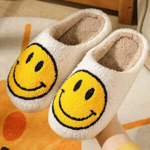 Beishani Smiley Face Slippers for Women Retro Soft Plush Warm Slip-on Slippers, Happy face slippers Cozy Indoor Outdoor Slippers