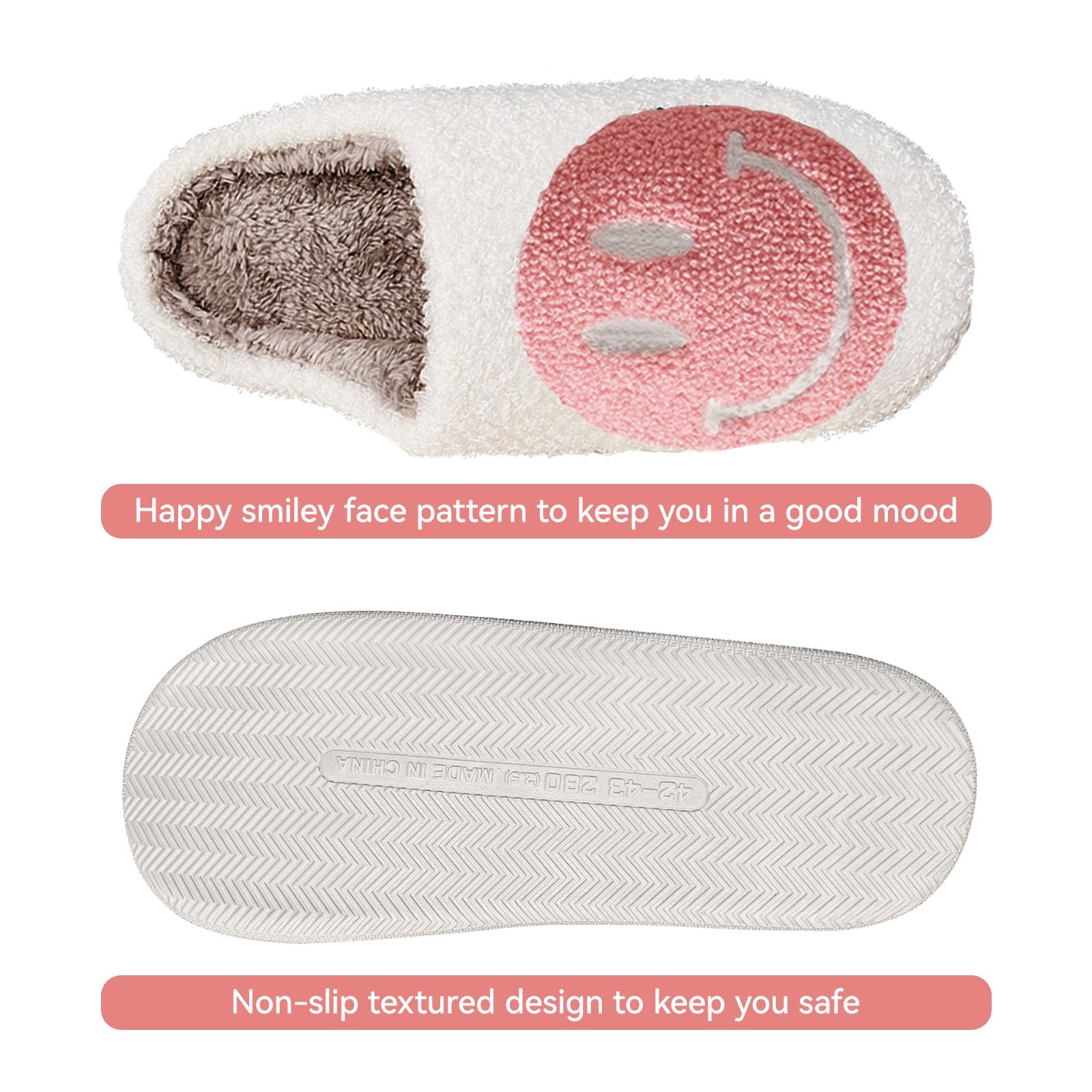 Beishani Smiley Face Slippers for Women Retro Soft Plush Warm Slip-on Slippers, Happy face slippers Cozy Indoor Outdoor Slippers