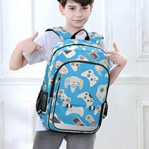 Glaphy Video Game Controller Pattern Blue Backpack School Bag Lightweight Laptop Backpack Student Travel Daypack with Reflective Stripes