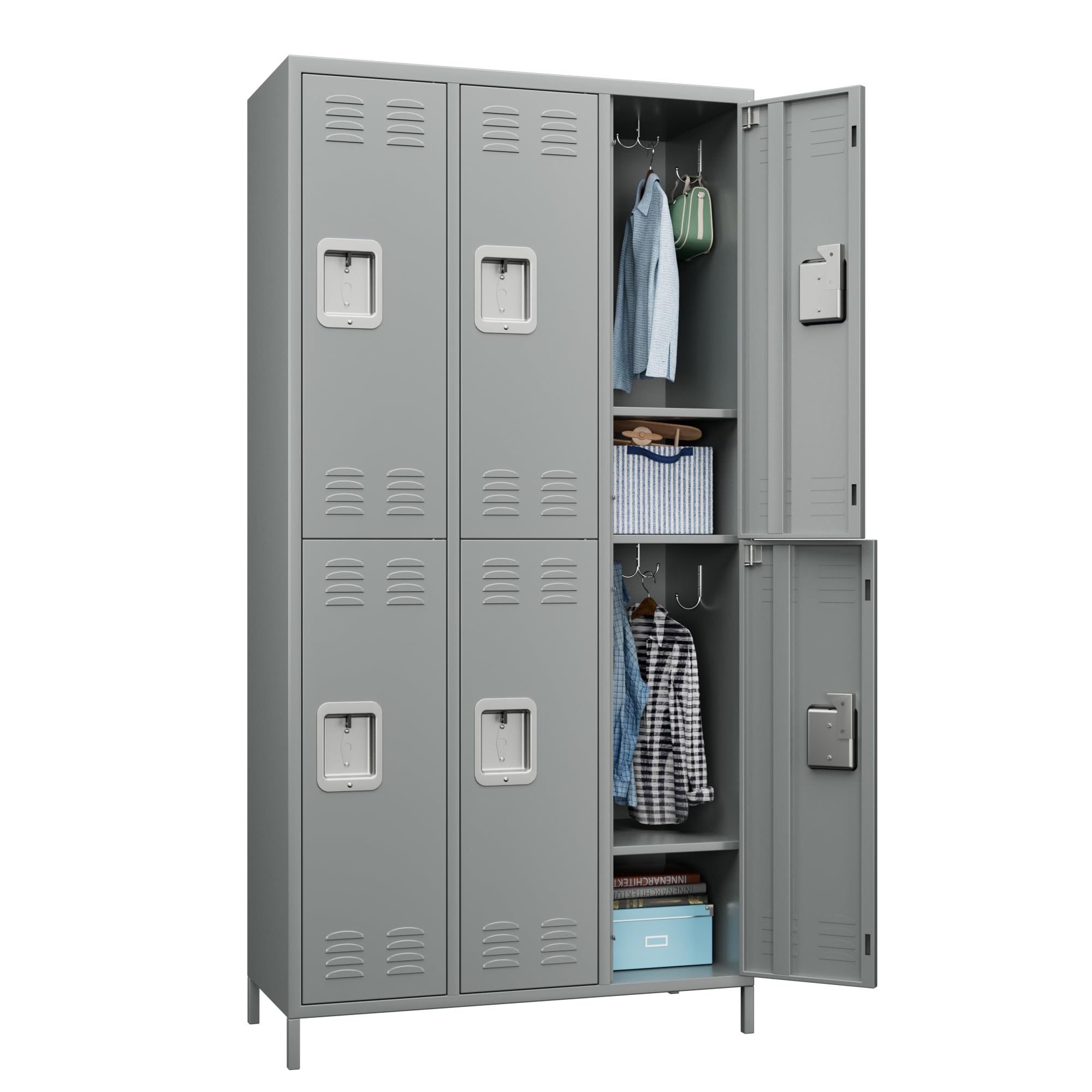 METAN Metal Locker for School Office Gym Bedroom,6 Doors Steel Storage Locker Cabinet for Employees,Industrial Storage Locker with 1 Shelves,Assembly Required (6 Door-Light Gray)…