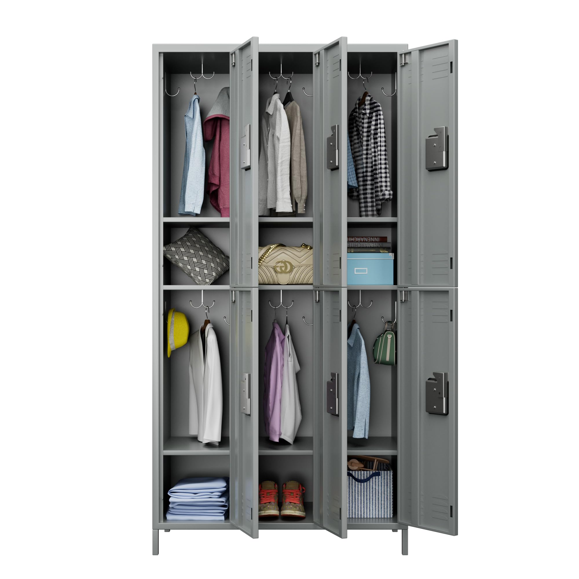 METAN Metal Locker for School Office Gym Bedroom,6 Doors Steel Storage Locker Cabinet for Employees,Industrial Storage Locker with 1 Shelves,Assembly Required (6 Door-Light Gray)…