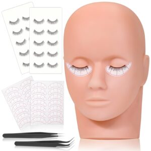lash mannequin head for practice training, cosmetology mannequin head doll face head with eye lashes supplies kits for beginners lash extensions, makeup (soft rubber & natural skin color)