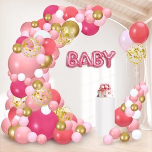 kakapops 169pcs pink balloon garland arch kit, gold white and pink balloons with different size hot pink light pink balloons for birthday party girl baby shower decorations