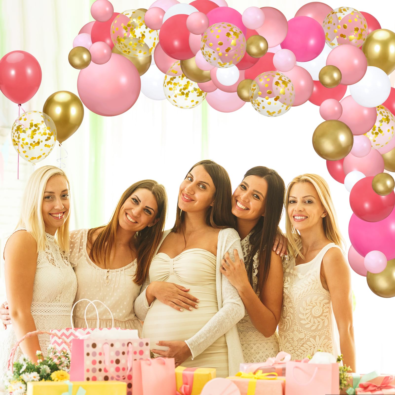 KaKaPops 169pcs Pink Balloon Garland Arch Kit, Gold White and Pink Balloons with Different Size Hot Pink Light Pink Balloons for Birthday Party Girl Baby Shower Decorations