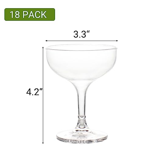 Belinlen 18 Count 5oz Acrylic Martini Glasses for Party Champagne Tower Plastic Champagne Coupe Glasses for Martini, Margarita, Cocktail, Dessert(Reusable, Dishwasher Safe)