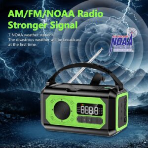 12000mAh Hand Crank Emergency Radio, AM/FM/NOAA Weather Radio, Emergency Radio,Multi-Function Solar Powered Radio,2 Solar Panels,USB Type-C Charging,Torch & LED Reading Lamp,SOS Alarm,Compass(Green)