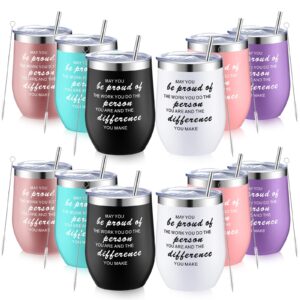 mumufy 12 pcs thank you gifts employee appreciation gifts wine tumbler team gifts for coworker women men 12 oz wine tumbler insulated stainless steel tumbler with lid and straw (6 colors)