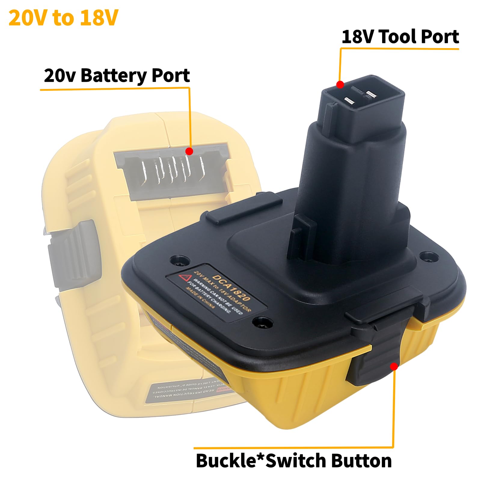 Epowon 2Packs DCA1820 Battery Adapter Compatible with Dewalt 18V Tools, Convert 20V Battery DCB200 DCB201 DCB203 DCB203BT DCB204 DCB205 DCB206 to Replacement for 18V Battery