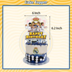 Real Madrid CF Birthday Party Decorations Cristiano Ronaldo Soccer Theme Party Supplies Karim Benzema Bale Party Favors includes Happy Birthday Banner Cake Topper Cupcake Toppers Balloons