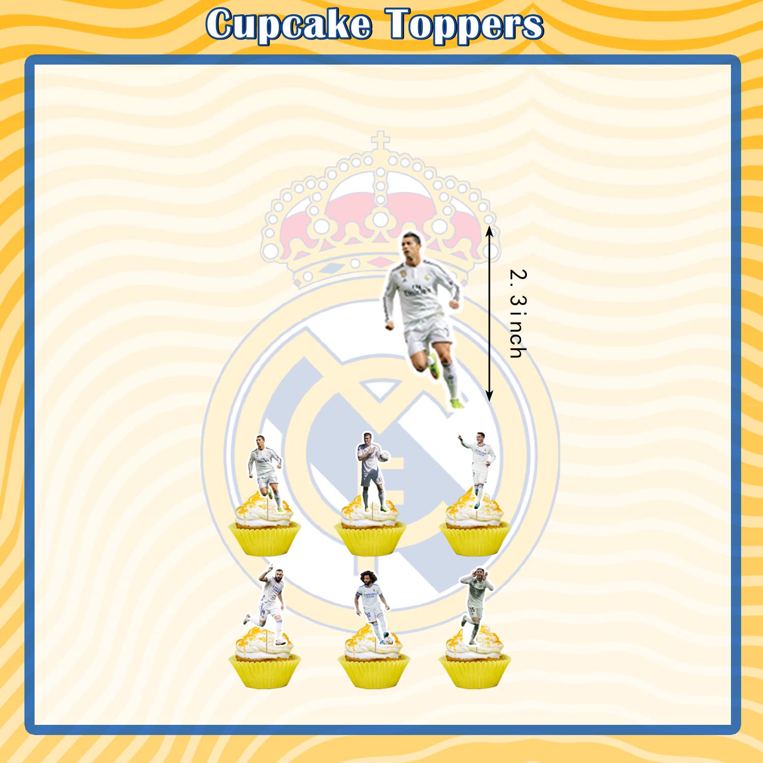 Real Madrid CF Birthday Party Decorations Cristiano Ronaldo Soccer Theme Party Supplies Karim Benzema Bale Party Favors includes Happy Birthday Banner Cake Topper Cupcake Toppers Balloons