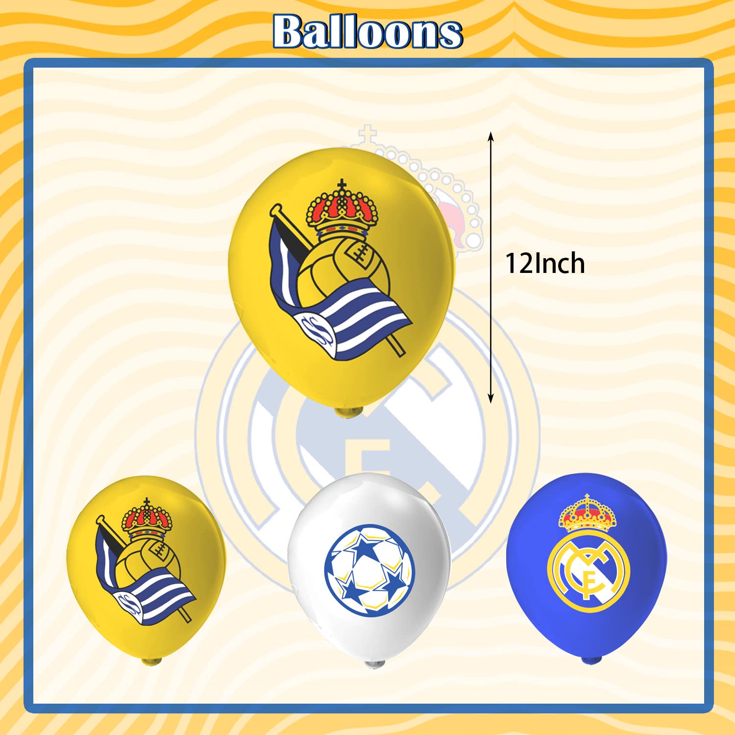 Real Madrid CF Birthday Party Decorations Cristiano Ronaldo Soccer Theme Party Supplies Karim Benzema Bale Party Favors includes Happy Birthday Banner Cake Topper Cupcake Toppers Balloons