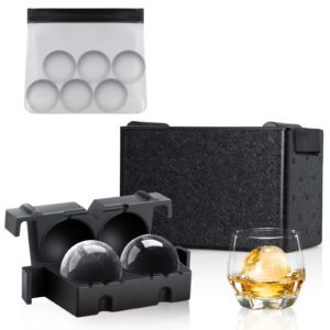 Antarctic Star Clear Ice Ball Maker Tray, 2 Large Whiskey Ice Maker Sphere with Storage Bag,2.5 Inch Crystal Ice Ball for Cocktail, Whiskey & Brandy