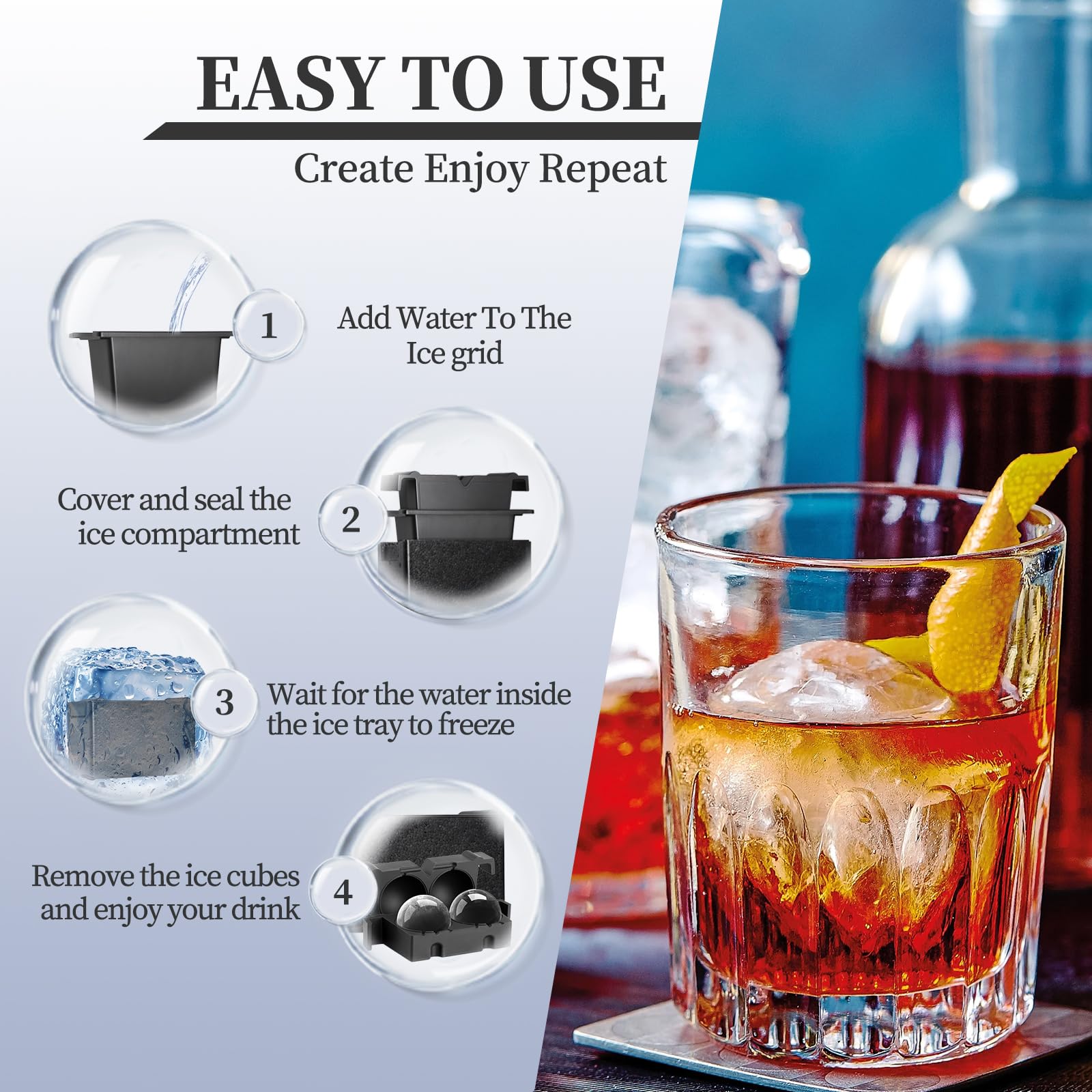 Antarctic Star Clear Ice Ball Maker Tray, 2 Large Whiskey Ice Maker Sphere with Storage Bag,2.5 Inch Crystal Ice Ball for Cocktail, Whiskey & Brandy