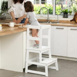 kids kitchen step stool,baby standing tower for counter and bathroom sink,toddlers montessori learning stool,children standing helper (white upgrade)