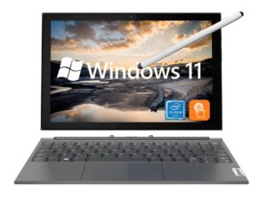 lenovo ideapad duet 3i, 10.3" touchscreen 2 in 1 tablet with detachable keyboard, stylus pen, intel celeron n4020, windows 11, 4gb ram, 64gb emmc+64gb card, type-c, graphite grey, pcm