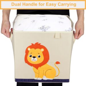 Livememory 13 inch Kids Cube Storage Bins - Foldable Animal Storage Cube for Children Toddler Nursery, 4 Pack (Giraffe, Deer, Bull, Lion)