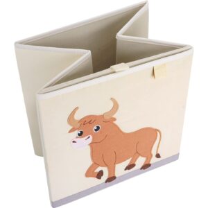 Livememory 13 inch Kids Cube Storage Bins - Foldable Animal Storage Cube for Children Toddler Nursery, 4 Pack (Giraffe, Deer, Bull, Lion)