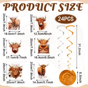 Libima 24 Pieces Highland Cow Party Decorations Cow Hanging Swirl Ceiling Cow Party Supplies Spirals and Swirls for Highland Cow Cattle Birthday Decorations Farm Animal Party Decorations Supplies