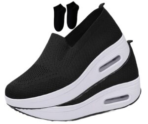 thuchenyuc womens orthopedic walking shoes, air cushion slip-on walking shoes platform mesh sneaker sandals (color : black, size : 8)