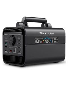 portable power station 600w, storcube solar generator 577wh with 3 ac outlet, pd 100w output, lithium battery backup, solar powered generators for camping outdoor home emergency (1000w surge)