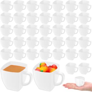 amyhill 100 pcs 2 oz disposable tea cups mini plastic tea cup bulk with handle hard plastic coffee mug disposable square espresso mug for tea party catering (white)