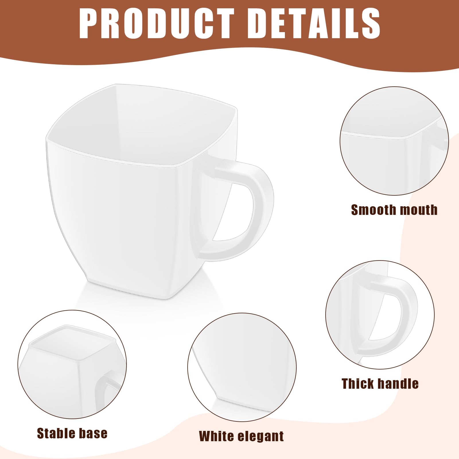 Amyhill 100 Pcs 2 oz Disposable Tea Cups Mini Plastic Tea Cup Bulk with Handle Hard Plastic Coffee Mug Disposable Square Espresso Mug for Tea Party Catering (White)