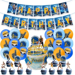 golden state warriors birthday party decorations stephen curry birthday party supplies basketball sports birthday party favors includes banner balloons cupcakes cake topper for boys girls kids
