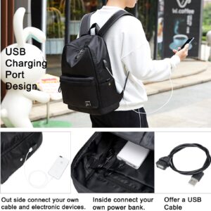 weiatas Black Laptop Backpack for Men Women with USB Charging Port, College Bookbag with Laptop Compartmen, Work Travel Computer Rucksack with Luggage Strap