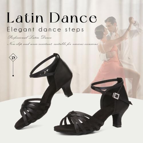 YKXLM Latin Dance Shoes Ballroom Women Salsa Tango Performance Practice Dancing Shoes.259,2" heel,Black,8.5 US