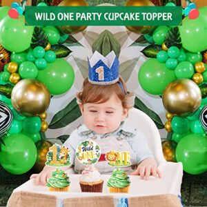 Weecent 48 PCS Wild One Cupcake Toppers Baby 1st Birthday Decorations Jungle Safari Theme Cake Toppers For Baby Boy Girls Safari Animal Party Supplies