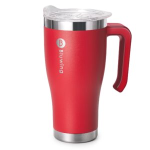 bluwing tumbler with handle-30 oz stainless steel double wall insulated tumbler with lid, travel leak proof coffee mug cup, bpa free（canyon red