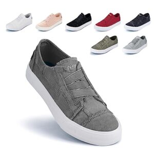 jenn ardor women's stylish slip on sneakers no laces elastic low top canvas sneakers trendy flats comfortable casual walking shoes grey