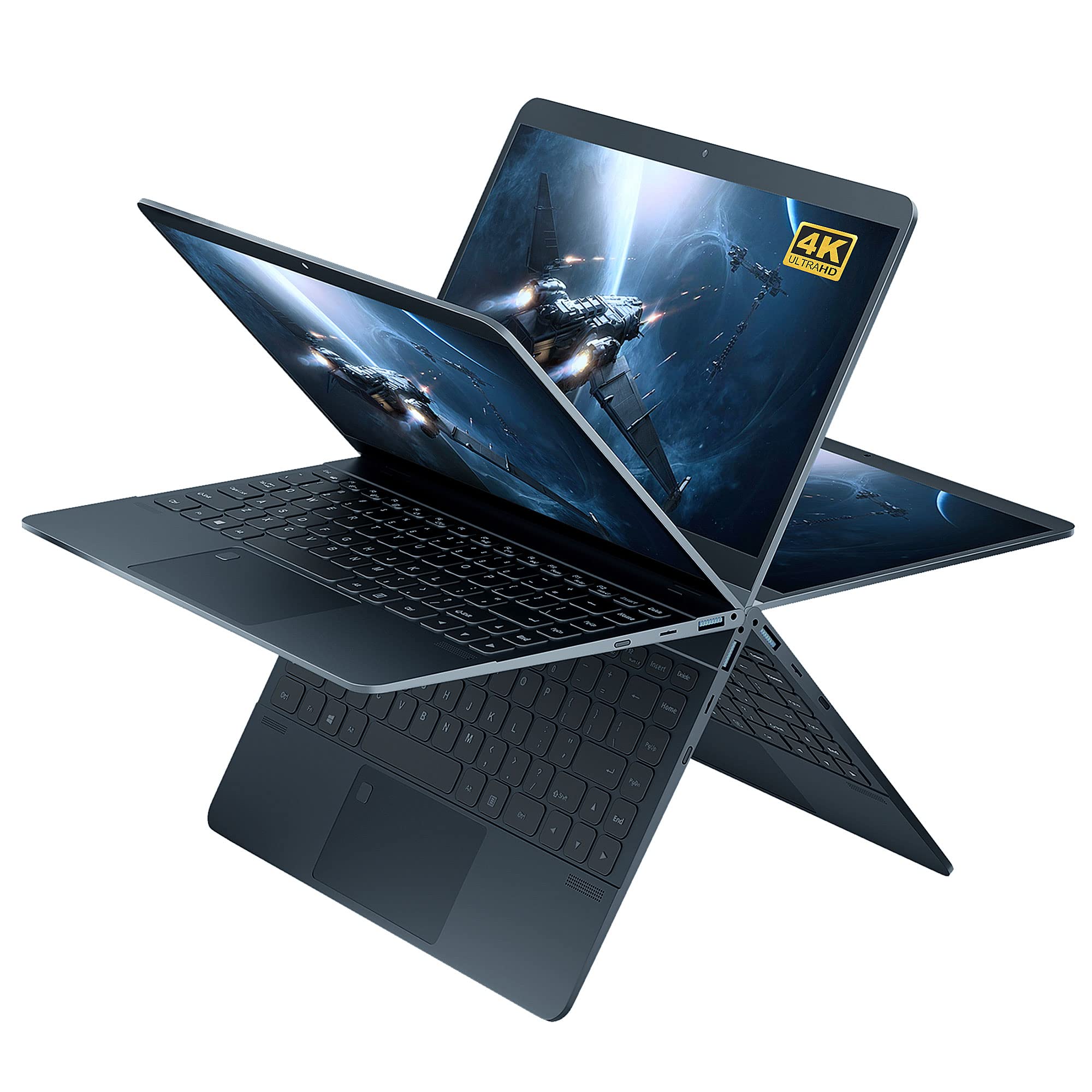 ZWYING Laptop【MS 2019 Office & Win 11 Pro】 14 inch 4K （3840 * 2160） All Metal 2 in 1 360° Convertible Laptop with Touchscreen 12th Alder Lake-N95 (up to3.4GHz) DDR5 12GB/960GB SSD Tablet Notebook PC